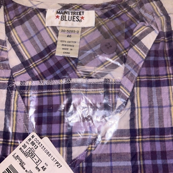Mainstreet Blues 100% Cotton Big Shirt - Purple /white‎ - Size A6 - Never Opened - Picture 2 of 4